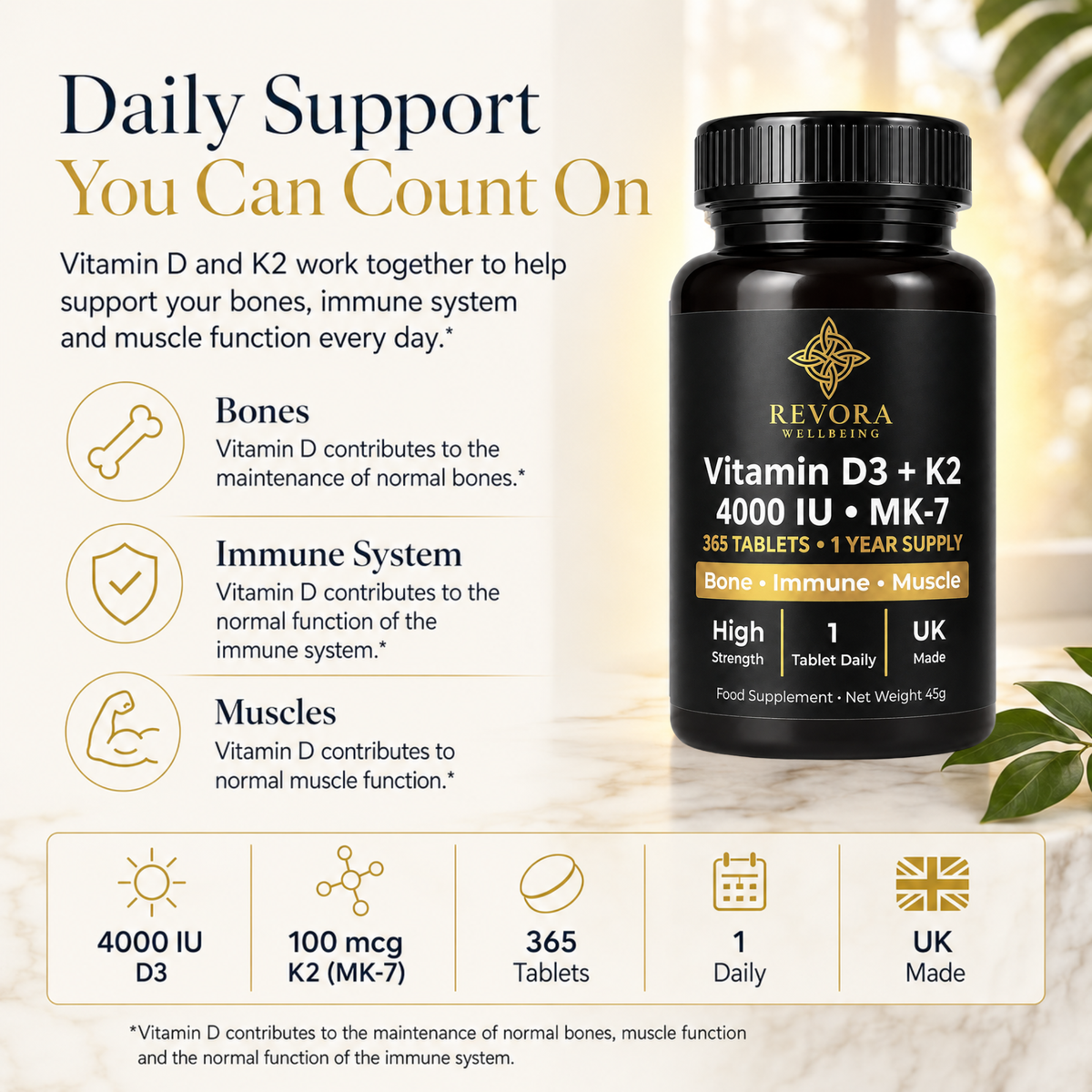 Vitamin D3 + K2 4000 IU (MK-7)